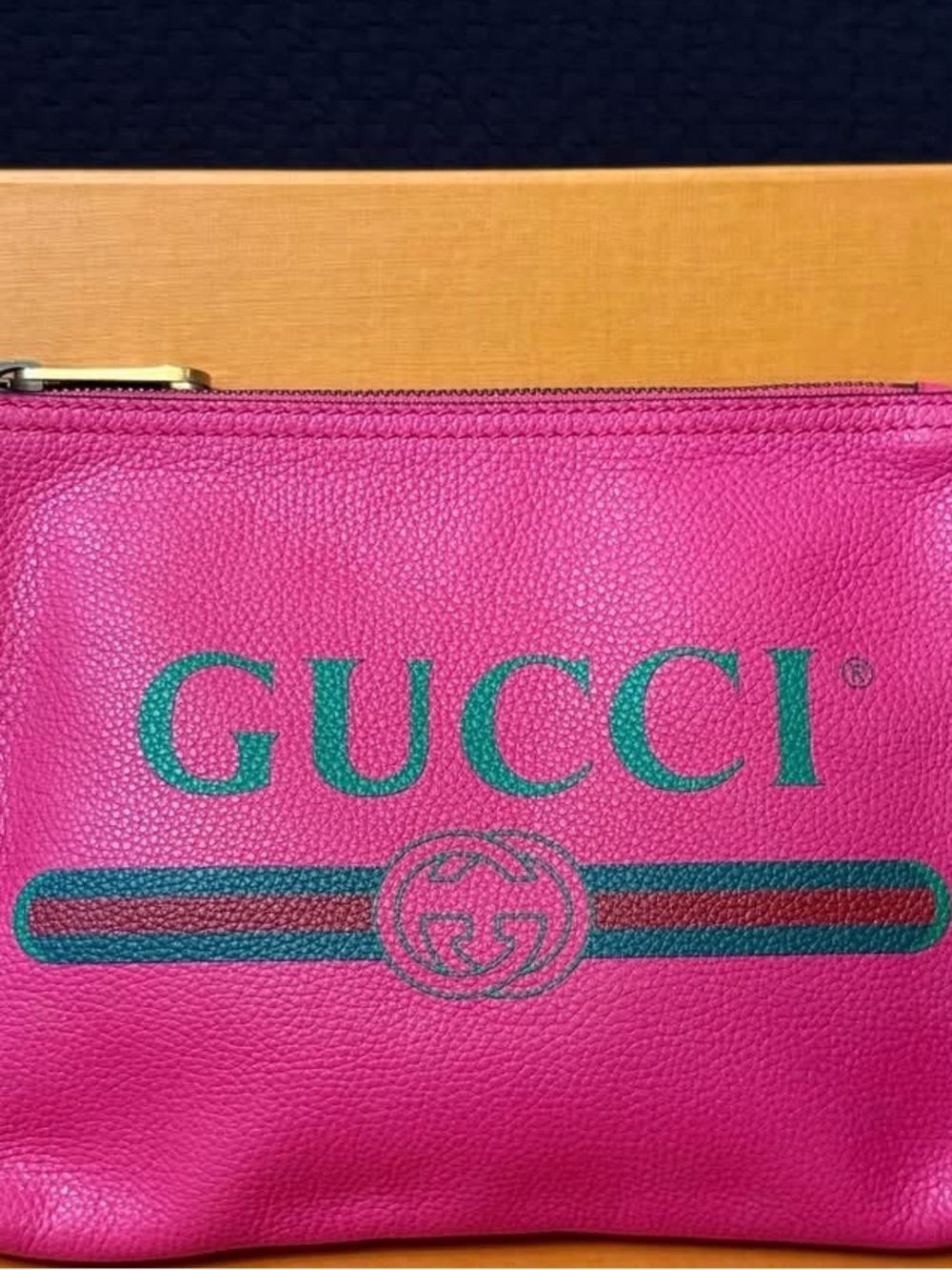 Gucci Pink Leather Vintage Logo Medium Pouch from the 2018 Cruise Collection